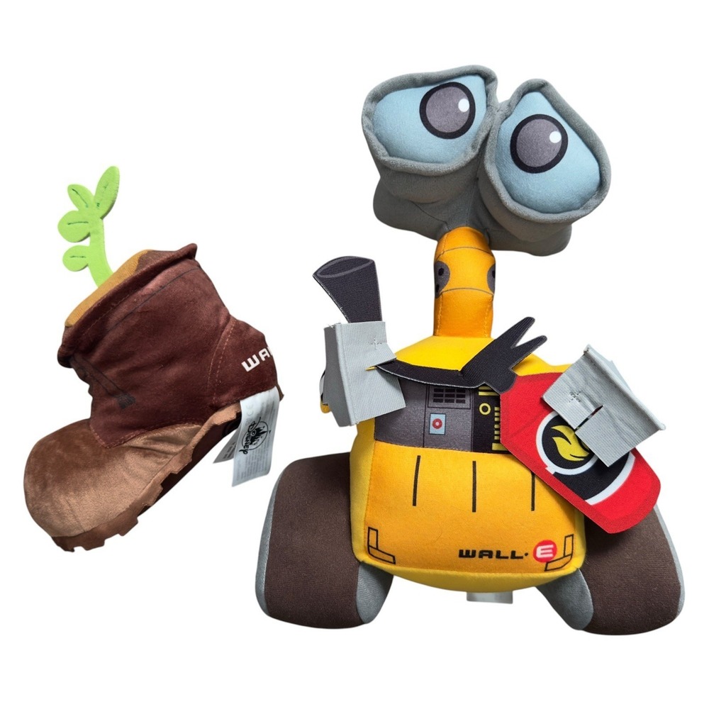 Disney plush Wall-E Robot 12" and Wall-E Brown Boot with Green Plant 7" Lot of 2